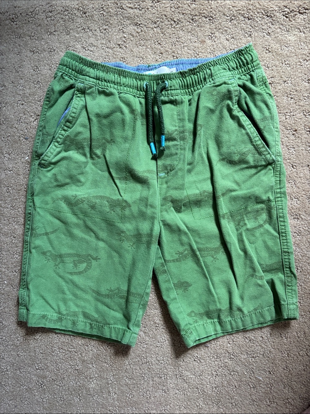 Boden kids Green Drawstring Shorts with animal Print